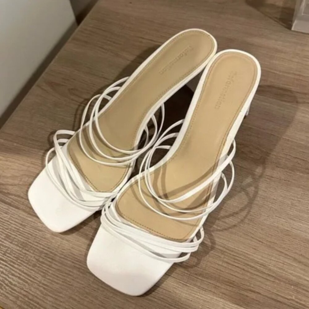 Reformation White Strappy Slide Sandals